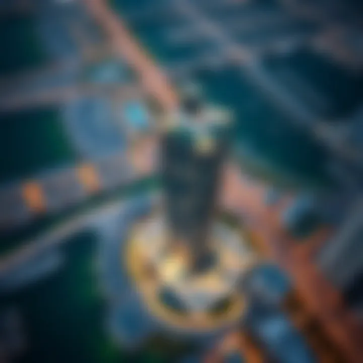 Aerial View of Al Manara Tower in Business Bay Aerial view highlighting the strategic location of Al Manara Tower in Business Bay