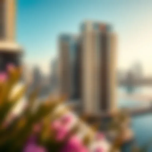 Architectural Elegance of Beach Isle Tower 2 Stunning architectural view of Beach Isle Tower 2 against the Dubai skyline