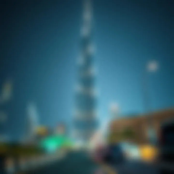 Burj Khalifa at Night: A Beacon of Light Night view of Burj Khalifa illuminated, reflecting the vibrancy of Dubai