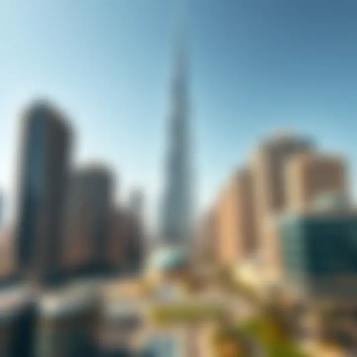 Burj Khalifa and Its Urban Landscape Perspective view of Burj Khalifa with surrounding urban development