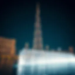 Spectacular view of the Burj Khalifa Water Show illuminating the night sky