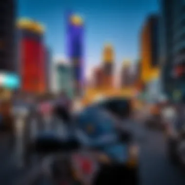 Evening Vibrance of Business Bay Vibrant nightlife scene in Business Bay area
