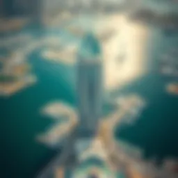 Aerial view of Crown Tower Marina showcasing its unique architectural design