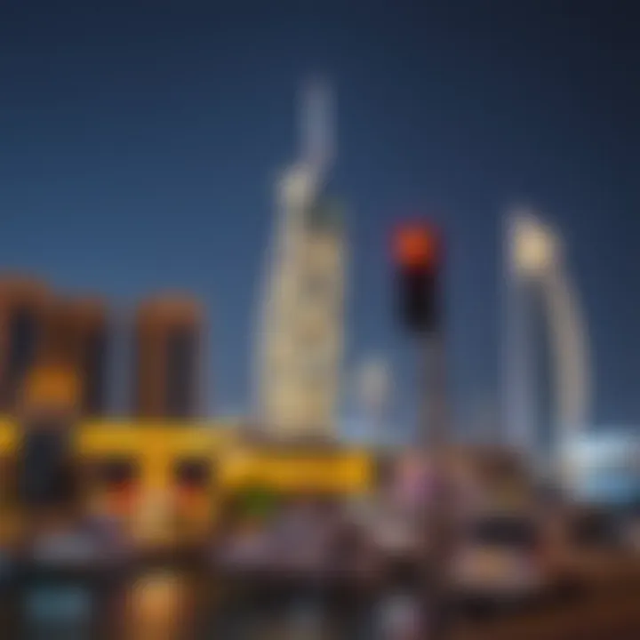 Night View of Crown Tower Marina Night view of Crown Tower Marina illuminated against the Dubai skyline