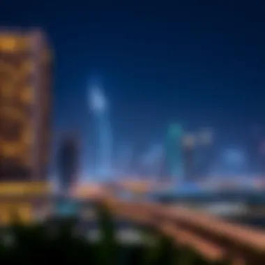 Night view of One Zabeel illuminated against the Dubai skyline
