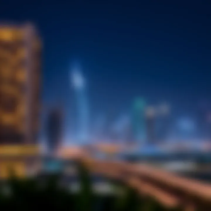 Night view of One Zabeel illuminated against the Dubai skyline