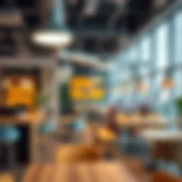 Modern coworking space interior with vibrant design