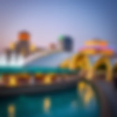 The architectural design of the Dubai Fountain Boardwalk showcasing its elegant curves