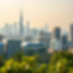 Overview of Dubai skyline with greenery
