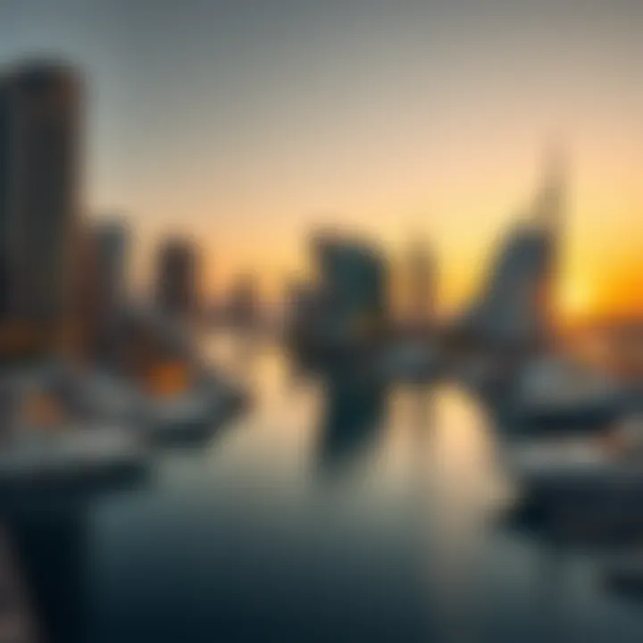 Panoramic Waterfront Sunset Panoramic sunset view over Dubai Marina waterfront