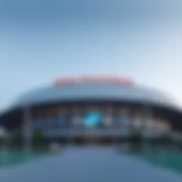 Exterior view of the Dubai Tennis Stadium showcasing its modern design