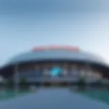 Architectural Splendor of the Dubai Tennis Stadium Exterior view of the Dubai Tennis Stadium showcasing its modern design