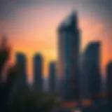 Stunning exterior view of Dunya Tower at sunset