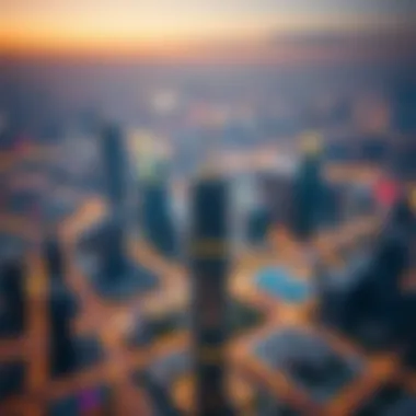 Aerial Perspective of Emaar Square Building One Against Dubai's Skyline Aerial view showcasing Dubai's skyline with Emaar Square Building One