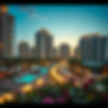 Luxurious residential buildings in Emirates City with vibrant surroundings