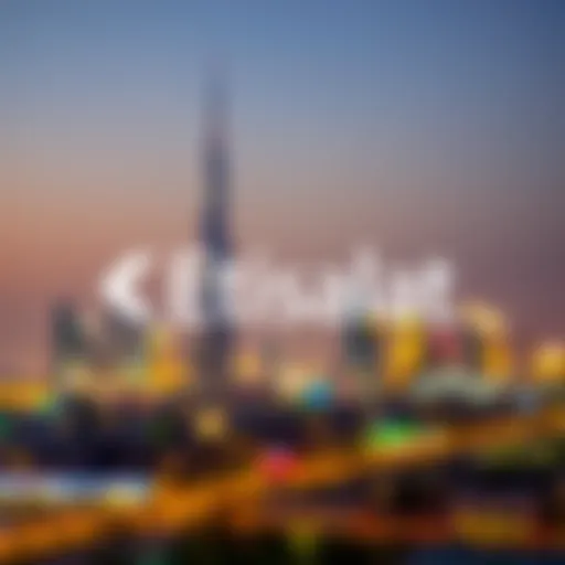 Dubai Skyline and Etisalat Illustration of Dubai skyline with Etisalat logo