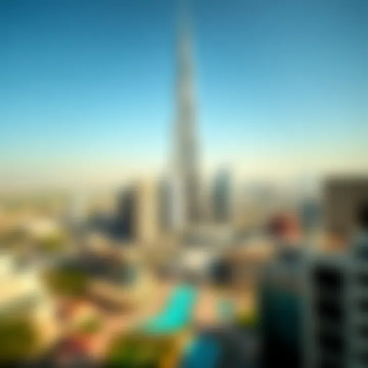Landscape view of the Burj Khalifa with the surrounding urban environment