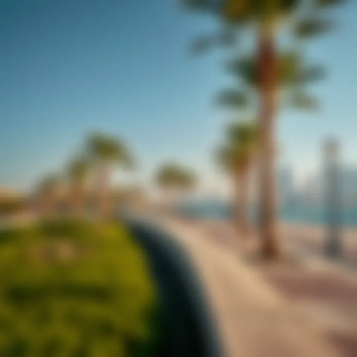 The vibrant Corniche waterfront, lined with palm trees and offering a picturesque view of the city skyline.
