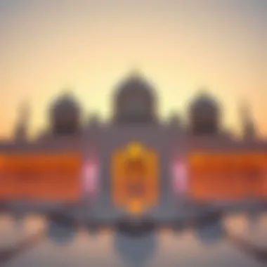 The stunning Sheikh Zayed Grand Mosque at sunset, showcasing its majestic domes and intricate architecture.