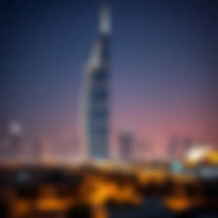 Al Manara Tower with Dubai Skyline Stunning view of Al Manara Tower against the Dubai skyline