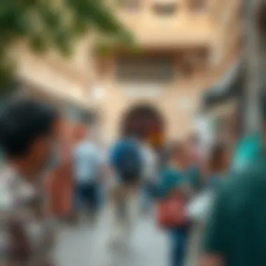 Cultural Interaction Near برج الصير A bustling scene around برج الصير emphasizing cultural interactions