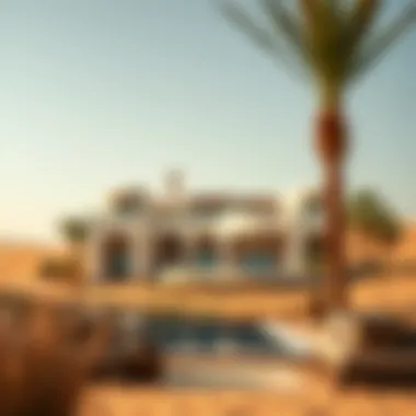 Luxurious villa with desert landscape in the background