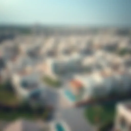 Aerial view of Dubai Dunes residential properties showcasing unique architecture