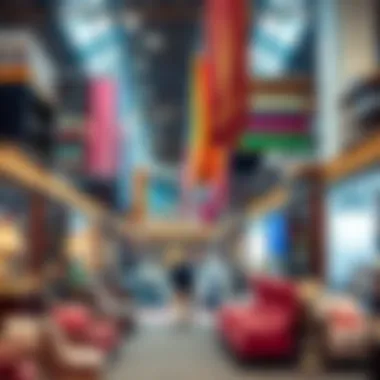 A bustling furniture market in Dubai with vibrant displays