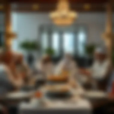 A communal dining table set for an Emirati breakfast.