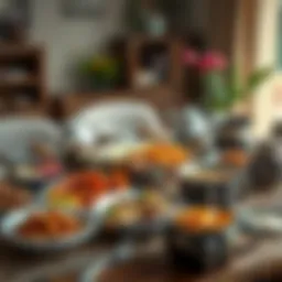 A traditional Emirati breakfast spread featuring various dishes.