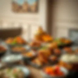 A beautifully arranged table featuring traditional Emirati dishes.