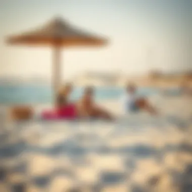 Families relaxing and enjoying the sun on the beach