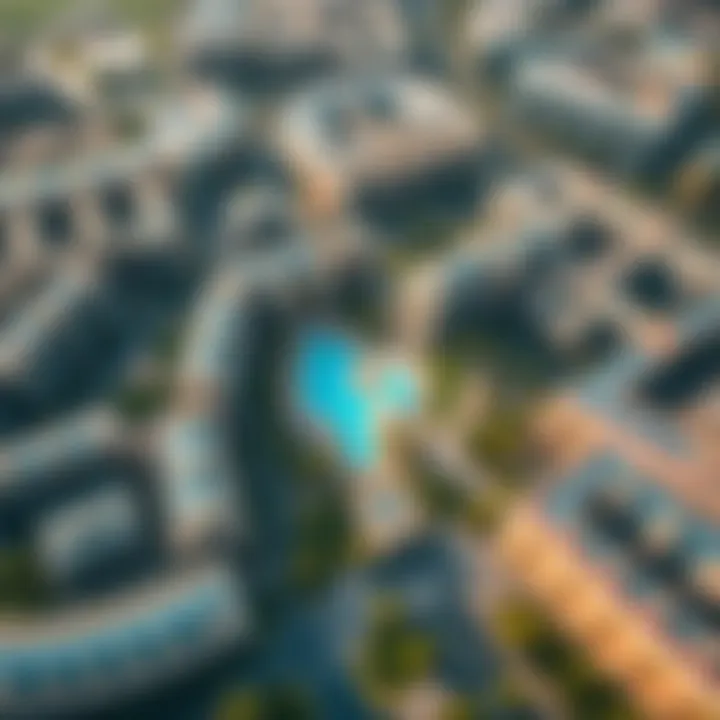 Aerial view of Global Village highlighting its layout and attractions