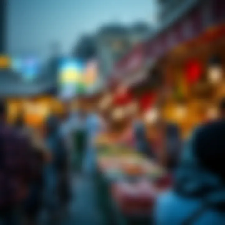 Local Market Atmosphere During Iftar A bustling market scene with locals enjoying iftar