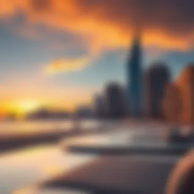 Stunning sunset view over Jumeirah Beach with iconic skyline in the background.