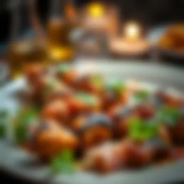 An enticing plate of grilled kebabs garnished with fresh herbs.