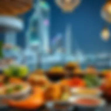Diverse Culinary Delights from Dubai Marina Colorful array of dishes from various cuisines