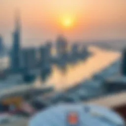 Panoramic view of Dubai Marina at sunset