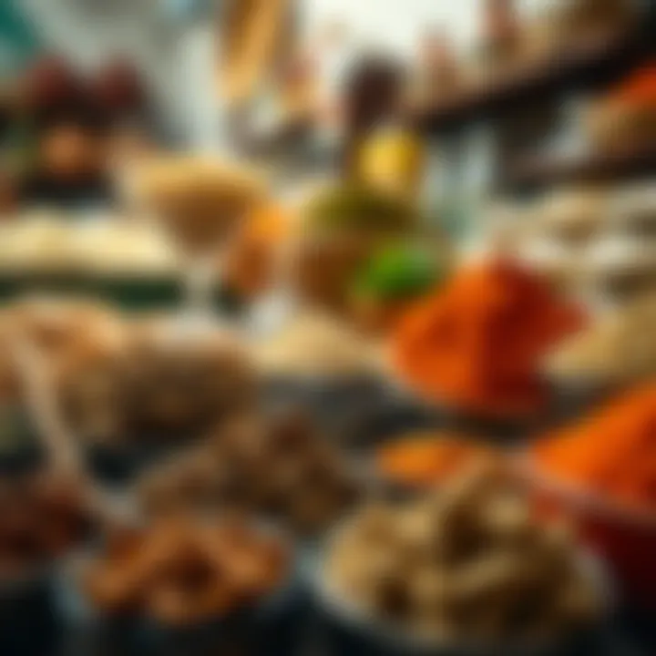 An array of spices used in traditional cooking at مطعم التنور.