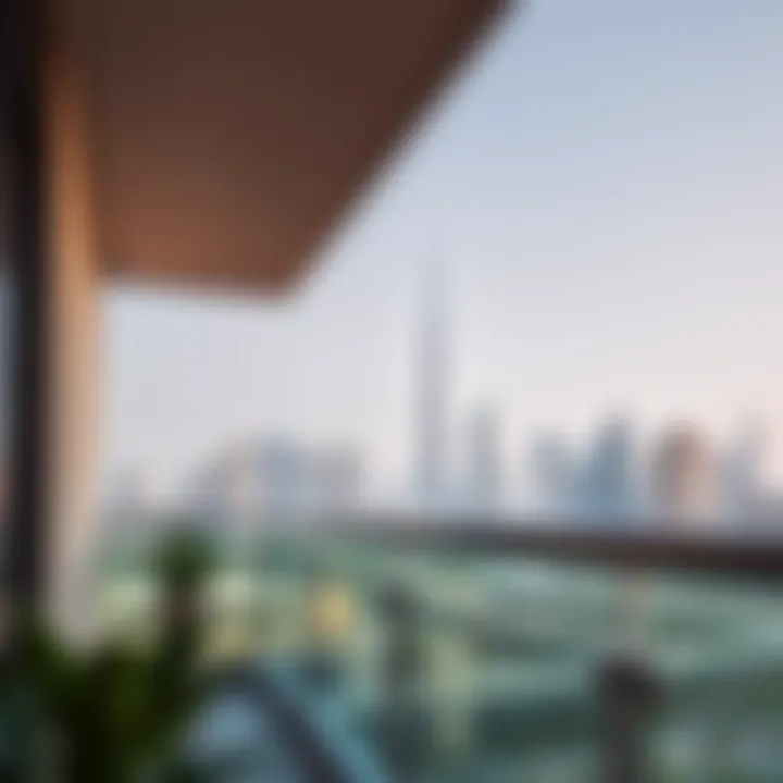 Dubai Skyline from Studio Balcony View of Dubai skyline from a studio balcony emphasizing urban living