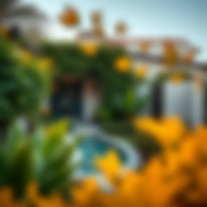 Lush garden surrounding a one BHK villa in Rashidiya.