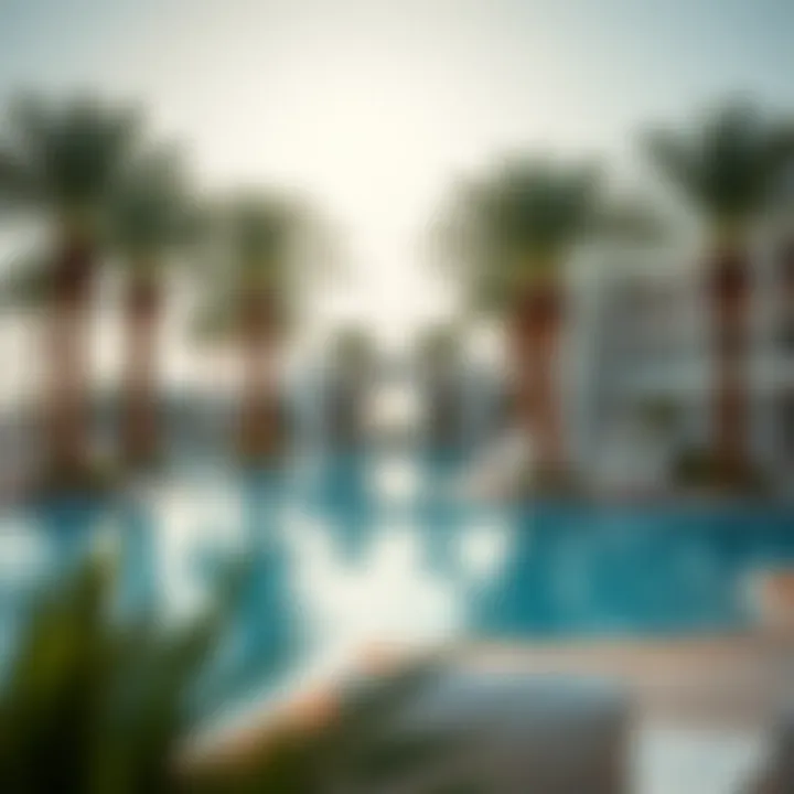 Luxurious resort pool area surrounded by palm trees in Abu Dhabi