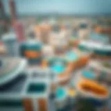 Aerial view of Dubai Design District showcasing contemporary architecture and art installations