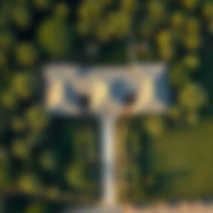Aerial View of a Traditional Farmhouse Aerial view of a traditional farmhouse surrounded by lush greenery