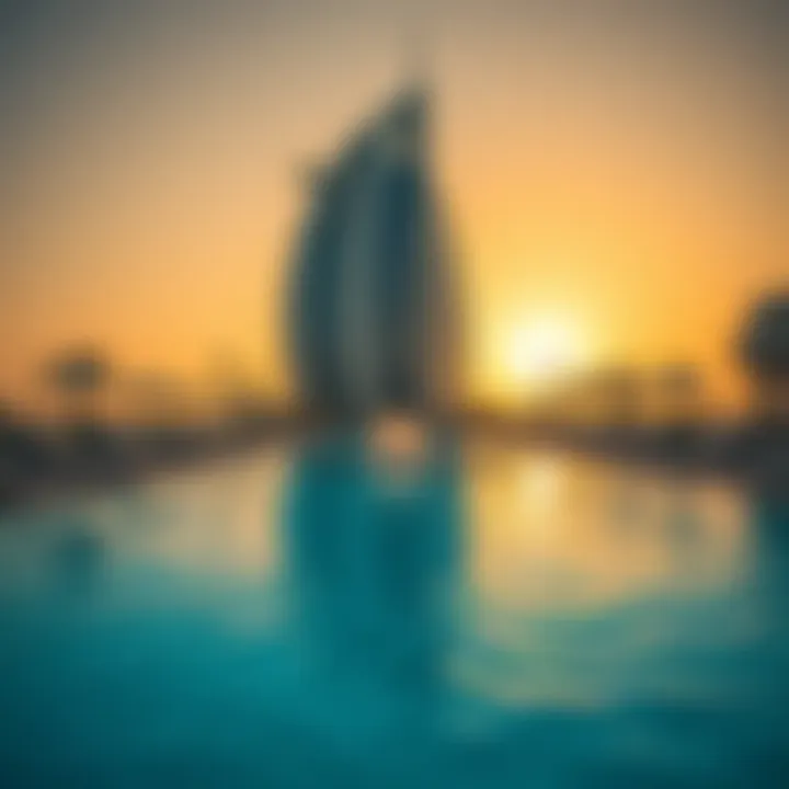 Lavish Pool at Burj Al Arab Glistening swimming pool at Burj Al Arab surrounded by luxurious sun loungers