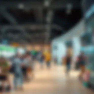 Vibrant Activity at Expo City Sales Center A dynamic view of the Expo City Sales Center bustling with activity