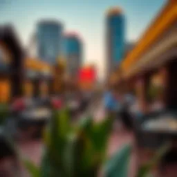 A panoramic view of Festival City showcasing its vibrant dining scene