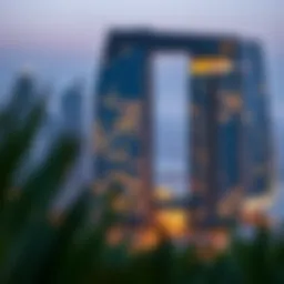A stunning view of Golf Panorama Tower showcasing its modern architecture against the Dubai skyline