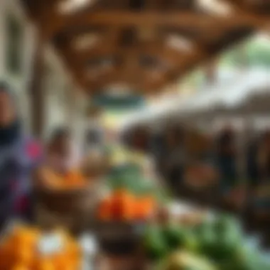 A vibrant market showcasing local crafts and produce
