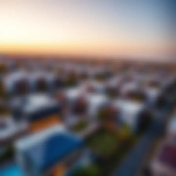 Aerial Perspective of Jumeirah Village Aerial view of Jumeirah Village showcasing its modern architecture